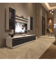 Decoraktiv Eko 5DB Mdf Std Tv Ünitesi Tv Sehpası - Parlak Beyaz (Beyaz - Siyah Mermer)