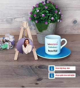 Laboratuvar Teknikeri Türk Kahvesi Fincanı Ahşap Altlıklı ve Fotoğraflı Ahşap Anahtarlık Hediye (Model 5)