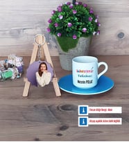 Laboratuvar Teknikeri Türk Kahvesi Fincanı Ahşap Altlıklı ve Fotoğraflı Ahşap Anahtarlık Hediye (Model 5)