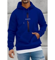 Paris Baskılı  Pamuklu Oversize Sweatshirt (Mavi)