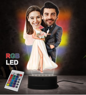 Doğum Günü Hediyesi,Sevgiliye Hediye, Kişiye Özel Fotoğraflı Mutlu Çift Karikatür 3D Led Lamba (RGB)