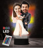 Doğum Günü Hediyesi,Sevgiliye Hediye, Kişiye Özel Fotoğraflı Mutlu Çift Karikatür 3D Led Lamba (RGB)