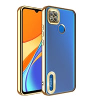 Xiaomi Redmi 9C Kılıf Logo Yeri Açık Kamera Lens Korumalı Renkli Kenarlı Şeffaf Silikon (Gold)