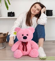 Peluş Oturan Papyonlu Ayıcık Renkli Seçenekli Hediyelik (Pembe)