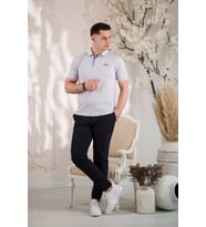 POLO YAKA DÜĞMELİ PAMUKLU YAZLIK ERKEK T-SHİRT (Gri)