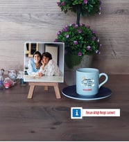 Anneler Günü Hediyesi Fotoğraflı Dekoratif Taş, Ahşap Altlıklı Türk Kahvesi Fincanı Hediye (Model 4)