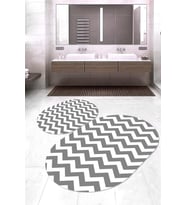 Dijital Baskılı Kaymaz Taban Yıkanabilir Oval 2'li Klozet Takımı Banyo Paspası NOKZ-HS-540 (Gri)