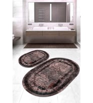 Dijital Baskılı Kaymaz Taban Yıkanabilir Oval 2'li Klozet Takımı Banyo Paspası NOKZ-SD-278 (Pembe)