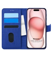 Microsonic Apple iPhone 15 Kılıf Fabric Book Wallet Siyah (Lacivert)