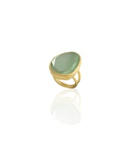 Kadir Jewellery 22 Ayar Altın Kaplama Kadın Fosil Taşlı Yüzük (Açık Yeşil)