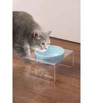 Tekli Seramik Dekoratif Kedi Ve Köpek Pleksi Mama & Su Kabı Kedi Paspası (Mavi)