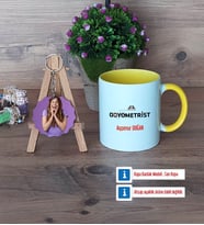 Odyometrist Kupa Bardak Beyaz ve Fotoğraflı Ahşap Anahtarlık Hediye (Model 7)