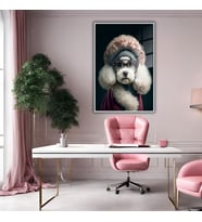 Metal Çerçeveli Temperli Cam Tablo Süslü Şapkalı Terrier (Gümüş)