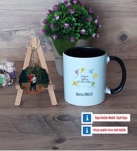 Doğum Günü Hediyesi Kupa Bardak Beyaz ve Fotoğraflı Ahşap Anahtarlık Hediye (Model 11)