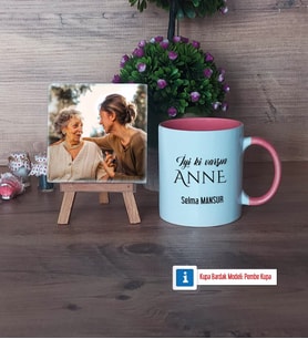 Anneye Doğum Günü Hediyesi Fotoğraflı Dekoratif Taş, Kupa Bardak Beyaz Hediye (Model 6)