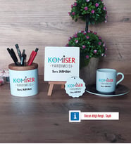Komiser Yardımcısı Hediye Seti Dekoratif Taş, Kalemlik, Ahşap Altlıklı Türk Kahvesi Fincanı, Ahşap Anahtarlık Hediye (Model 7)