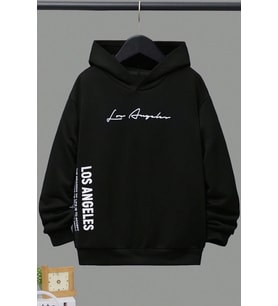 Los Angles Baskılı Erkek - Kız Çocuk Rahat Kalıp Sweatshirt (Siyah)