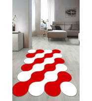 Dijital Baskılı Kaymaz Taban Yıkanabilir Lazer Kesim Salon Halısı Yolluk NLZR-HT-1222 (Kırmızı-Beyaz)
