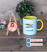 Teknoloji ve Tasarım Öğretmeni Kupa Bardak Beyaz ve Fotoğraflı Ahşap Anahtarlık Hediye (Model 7)