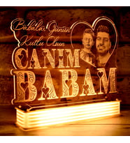 Kişiye Özel Canım Babam Babalar Günü Hediyesi, Fotoğraflı Lamba (Beyaz)