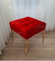 Modern Dilim Puf Ayakucu Puf Gold Metal Ayak (45*45) (Kırmızı)