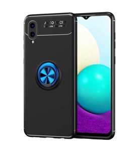 Galaxy A02 Kılıf Zore Ravel Yüzüklü Silikon Kılıf (Siyah-Mavi)