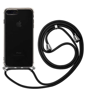 Apple iPhone 8 PLUS Kılıf Boyun Omuz Askılı iPli Anti Şok Köşe Korumalı Şeffaf Silikon (Siyah)