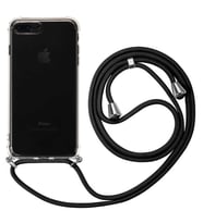 Apple iPhone 8 PLUS Kılıf Boyun Omuz Askılı iPli Anti Şok Köşe Korumalı Şeffaf Silikon (Siyah)