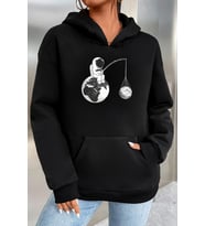 Unisex Uzay Temalı Baskılı Sweatshirt (Siyah)