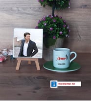 Memur Fotoğraflı Dekoratif Taş, Ahşap Altlıklı Türk Kahvesi Fincanı Hediye (Model 9)