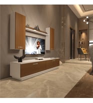 Decoraktiv Eko 5DB Slm Std Tv Ünitesi Tv Sehpası - Parlak Beyaz (Beyaz - Ceviz)