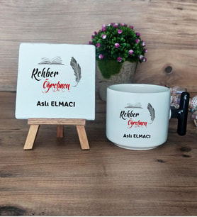 Rehber Öğretmeni Hediye Seti Kupa Bardak T Kulplu ve Dekoratif Taş Öğretmenler Günü Hediyesi Rehber Öğretmenine Hediye (Model 6)