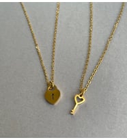 925 Ayar Gümüş Kişiye Özel Çift Kilit Anahtar Kolye (Gold)