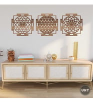 Ahşap Yaşam Çiçeği Sri Yantra Torus Nefesi Üçlü Dekoratif Tablo Duvar Süsü Ev Hediyesi 30 cm (Ceviz)
