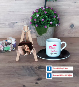 Öğretmene Hediye Türk Kahvesi Fincanı Ahşap Altlıklı ve Fotoğraflı Ahşap Anahtarlık Hediye Öğretmenler Günü Hediyesi (Model 7)