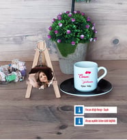 Öğretmene Hediye Türk Kahvesi Fincanı Ahşap Altlıklı ve Fotoğraflı Ahşap Anahtarlık Hediye Öğretmenler Günü Hediyesi (Model 7)