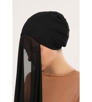 Hazır Pratik Lüks Geçmeli  Lastikli Boneli Şifon Şal (Siyah)