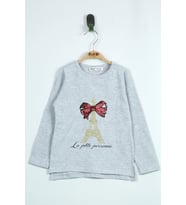 Toontoy Kız  Çocuk Tişört Paris Baskılı ( Gri-Melanj)