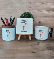 Ütopyalar Güzeldir Hediye Sepeti Kupa Bardak T Kulplu, Kalemlik ve Dekoratif Taş Arkadaşa Sevgiliye Kardeşe Doğum Günü Hediyesi (Model 6)