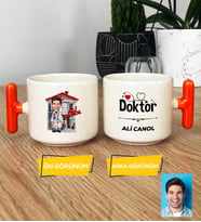 Kişiye Özel Karikatürlü Doktor Hediye T Kupa Bardak Doktora Tıp Bayramı Hediyesi (Turuncu)