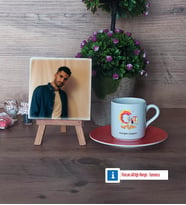 Grafiker Fotoğraflı Dekoratif Taş, Ahşap Altlıklı Türk Kahvesi Fincanı Hediye (Model 8)