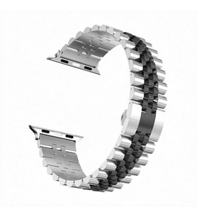 Apple Watch 10/11 42mm-38/40/41mm Kordon Şeritli Metal Kordon 36 2/3/4/5/6/se/7/ (Gümüş-Siyah)