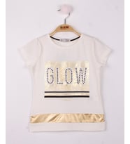 Toontoy Kız Çocuk Glow Baskılı Tişört (Ekru)