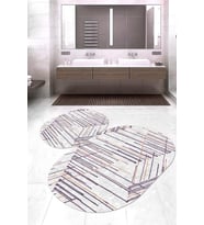 Dijital Baskılı Kaymaz Taban Yıkanabilir Oval 2'li Klozet Takımı Banyo Paspası NOKZ-HT-353 (Çok Renkli)