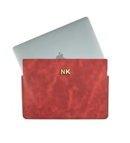 Twingold Kişiye Özel %100 Deri Rainbow 16" Macbook Kılıfı Antrasit (Kırmızı)