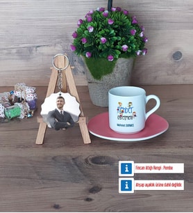 Rehber Öğretmen Türk Kahvesi Fincanı Ahşap Altlıklı ve Fotoğraflı Ahşap Anahtarlık Hediye Öğretmenler Günü Hediyesi (Model 6)