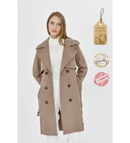 Pastelastore Esnek Pamuk Gabardin Midi (95cm) Astarsız Kadın Trençkot 1118 (Vizon)