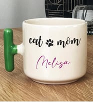 Kişiye Özel Cat Mom Hediye T Kupa Bardak Kedi Annesi -2- (Yeşil)