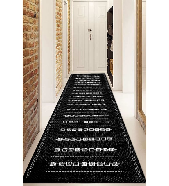 Dijital Baskılı Kaymaz Taban Yıkanabilir Modern Yolluk Ve Koridor Halısı NDU-SD-1011 (Siyah)