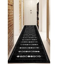 Dijital Baskılı Kaymaz Taban Yıkanabilir Modern Yolluk Ve Koridor Halısı NDU-SD-1011 (Siyah)